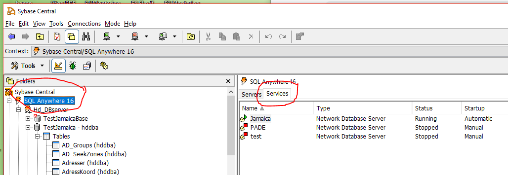 How to configure SqlAnywhere services