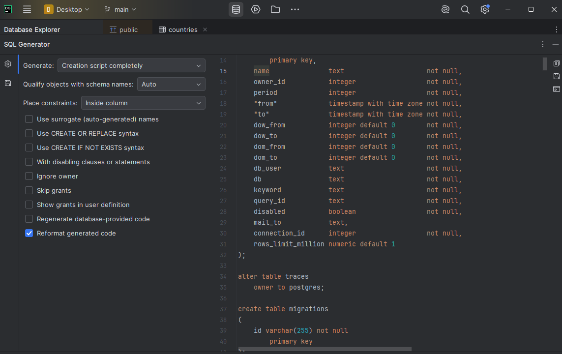 DataGrip Table Inspector
