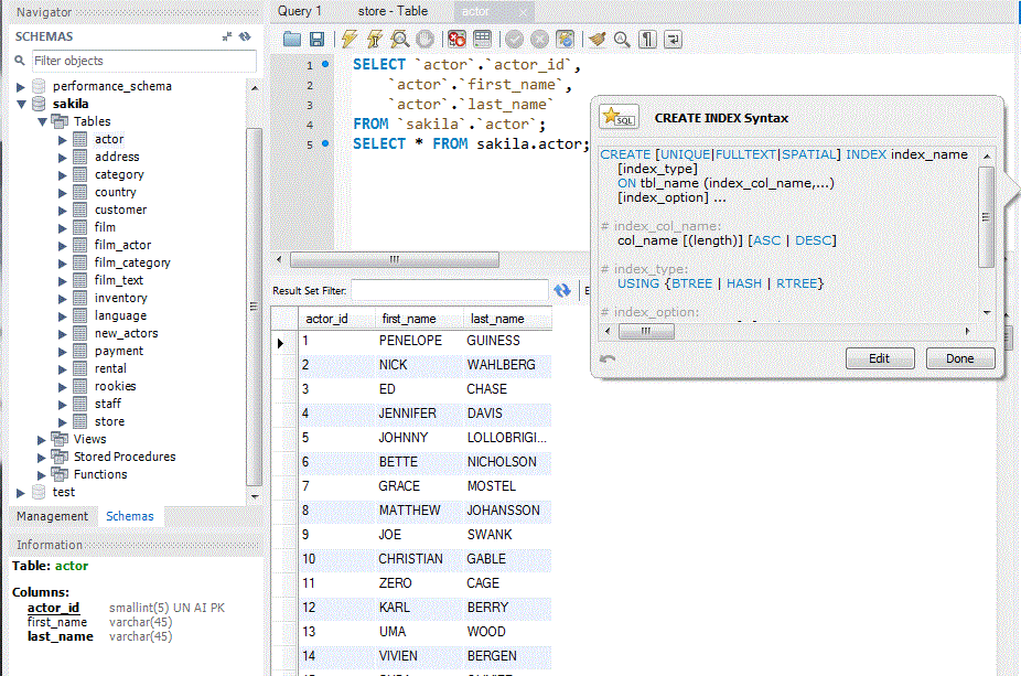 MySQL Workbench Query Editor