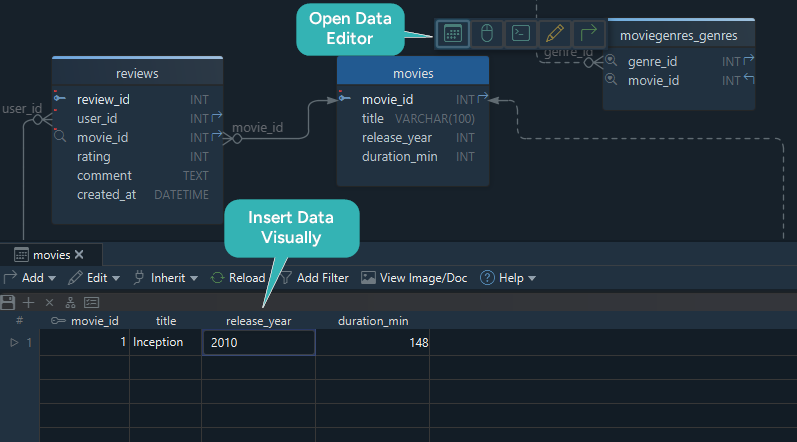 Insert Data Visually in DbSchema