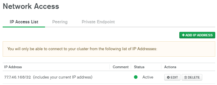 How to configure MongoDb Atlas Network