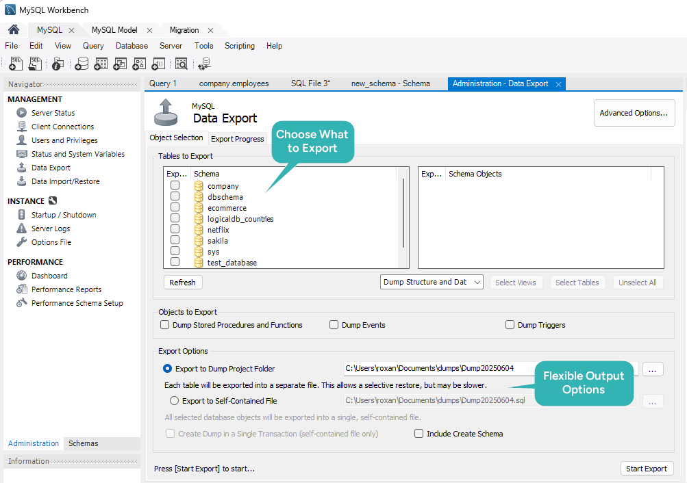 MySQL Workbench Admin Tools
