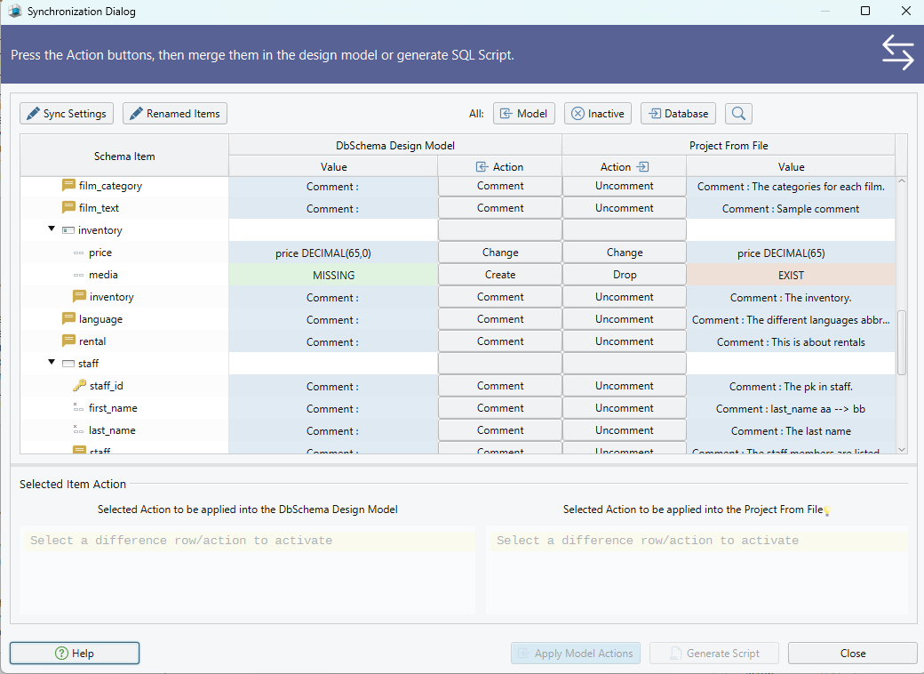 MySQL Synchronization Dialog