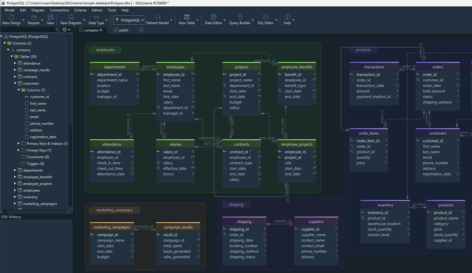 PostgreSQL diagram in DbSchema