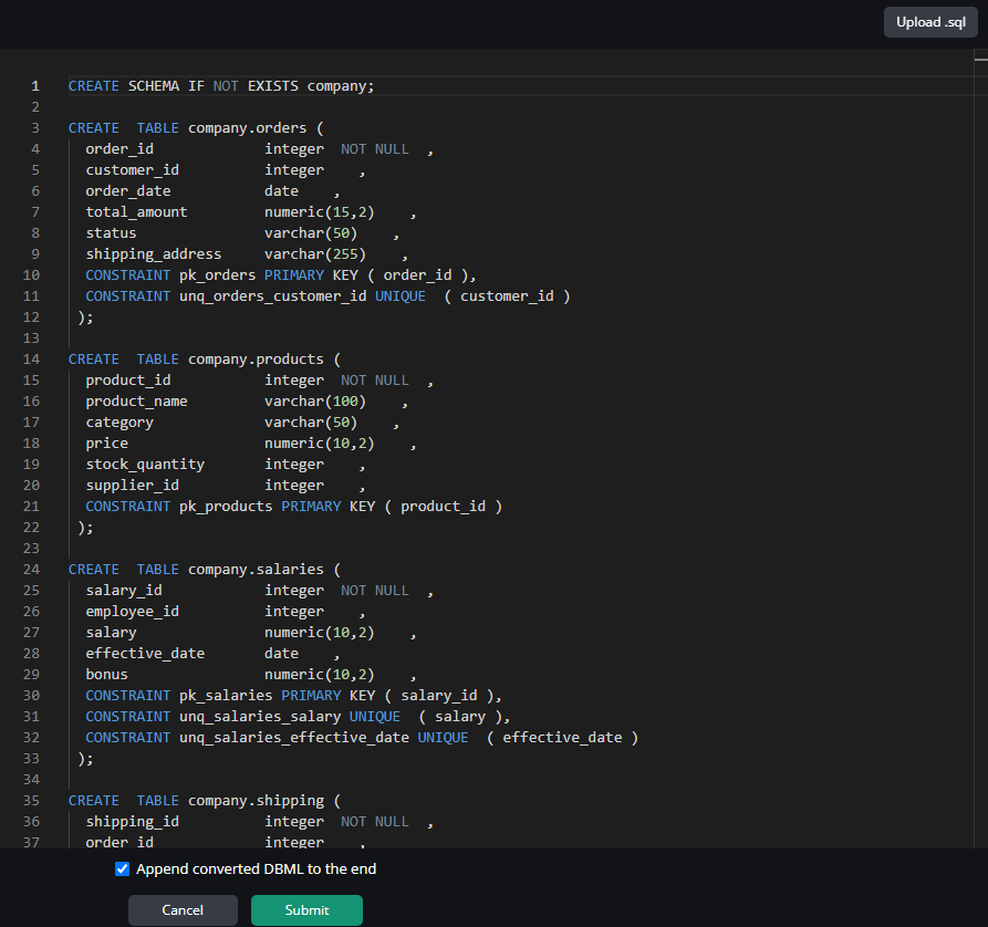 dbdiagram ER Diagram for PostgreSQL