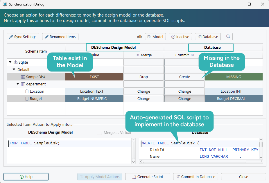 Schema Compare for SQLite