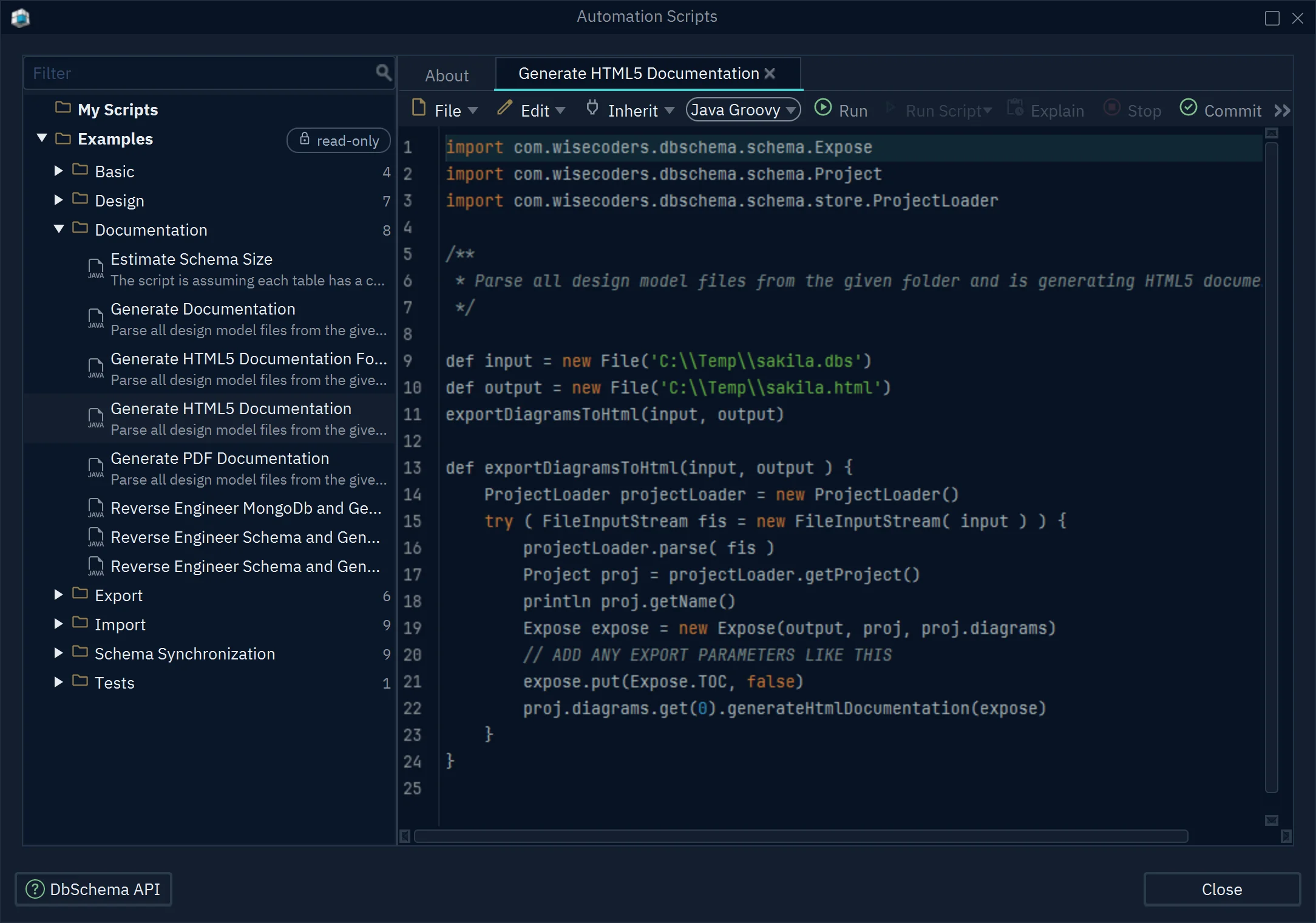Execute Automation Scripts using DbSchema